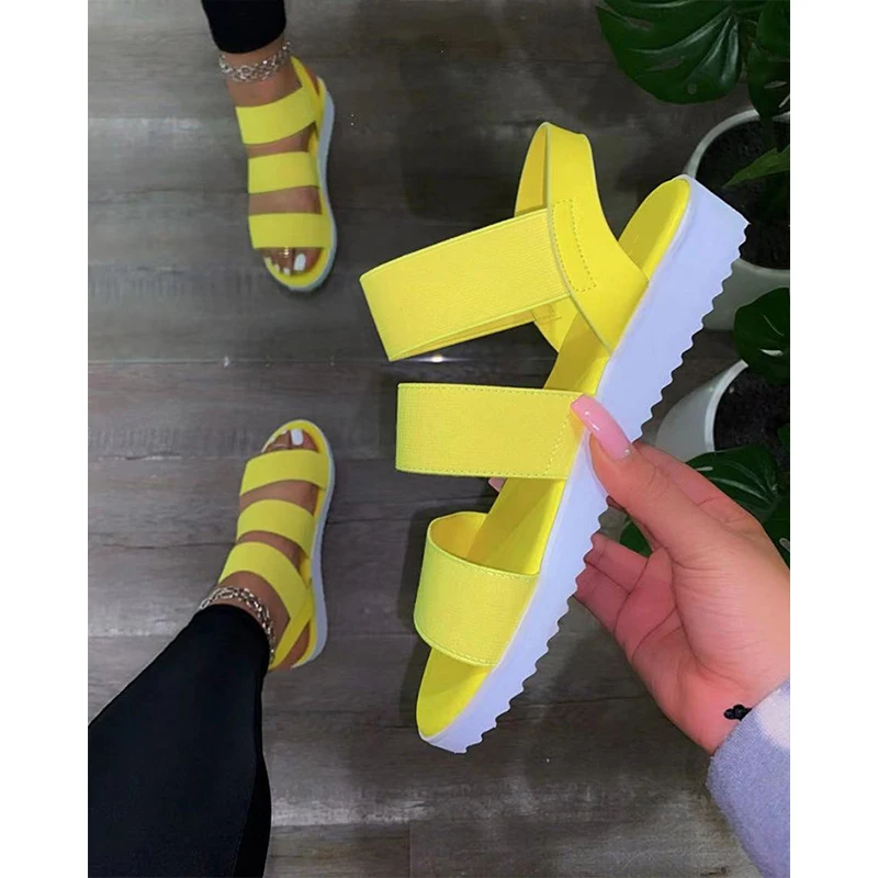 

Summer Women Shoes Fashion Chic Solid Color Plus Size PU leather Casual Open Toe Bandage Slingback Platform Sandals