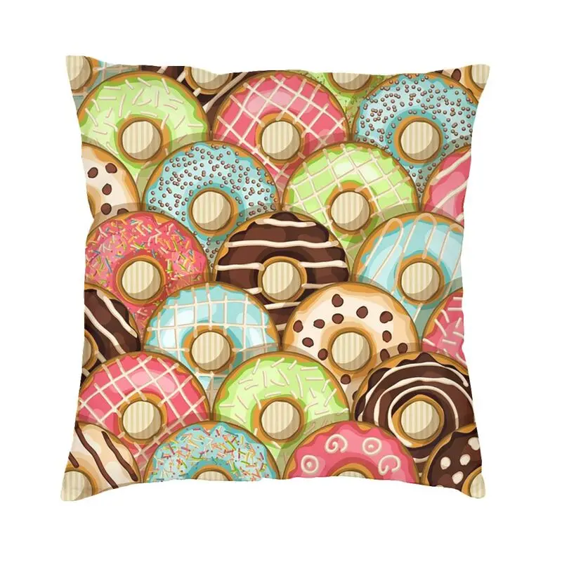 

Soft Sweet Donuts In Glaze Throw Pillow Case Decoration Custom Square Doughnuts Cushion Cover 40x40cm Pillowcover for Sofa