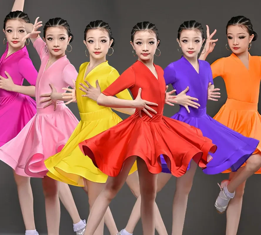 

Girl short Sleeves Standard Latin Dance Dress Children Ballroom Dance Dresses Kids Salsa Rumba Cha Cha Samba Tango top skirt
