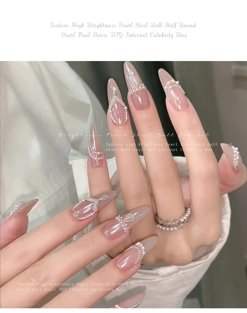 12칸 네일아트 라인스톤 반구형 진주 믹스 3D 슬라이더 네일 장식, 프렌치팁 매니큐어용 아크릴 네일 액세서리