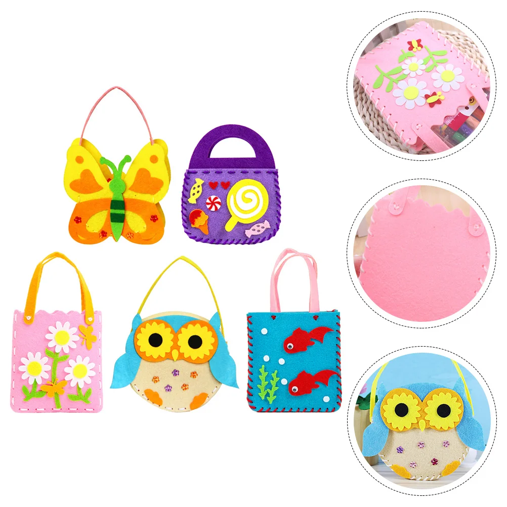 

5 Sets Kids Handbag Children Non-woven Bag Handmade Bag Cartoon DIY Materials