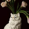 Cute White Cat Ceramic Vase Desk Decoration Flowers Arrangement Artificial Flower Decorative Floral Vases Room Aesthetic Decor 4