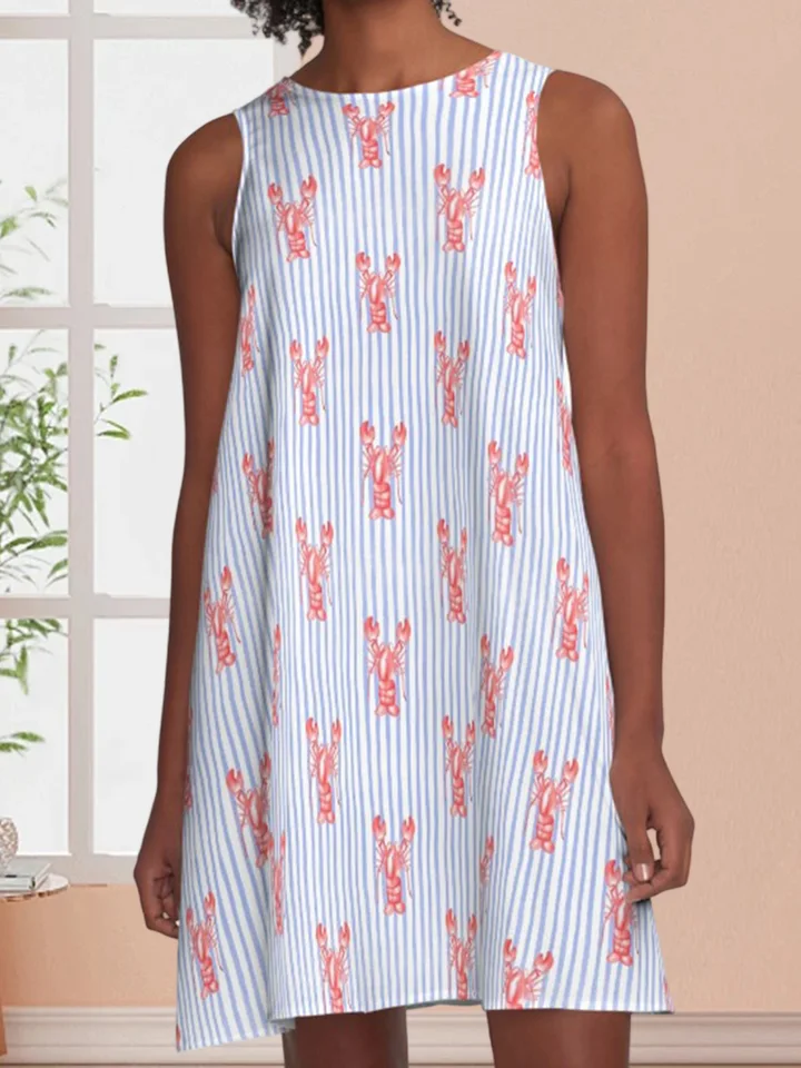 Womens Sleeveless Tropical Leaf Mini Dress