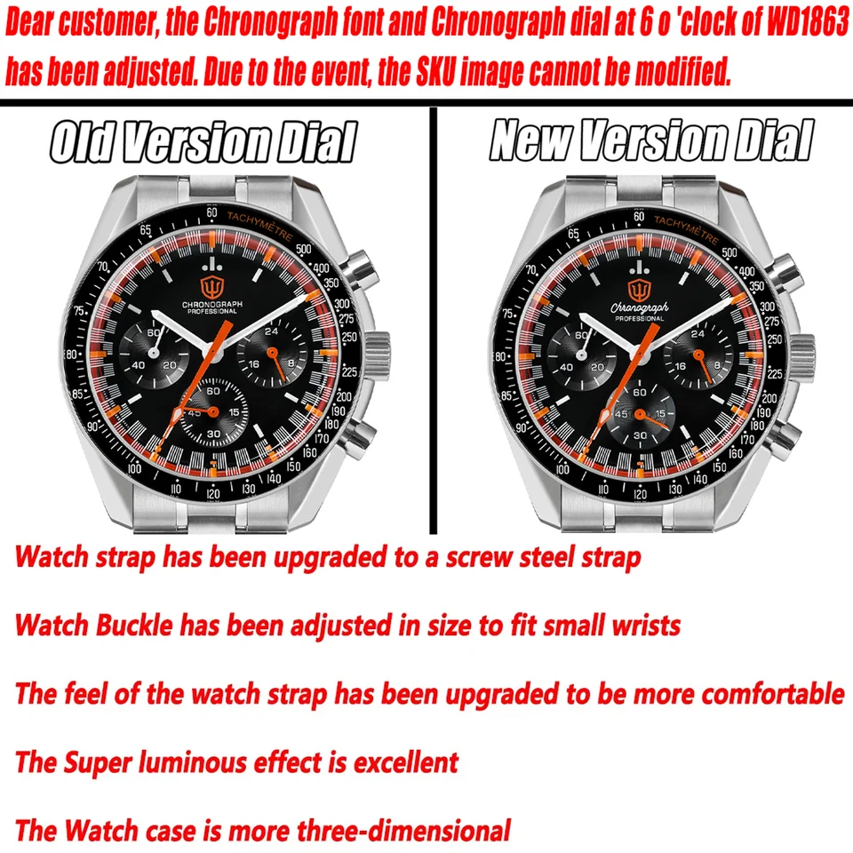 Watchdives WD1863 Quartz Watch VK63 Chronograph Movement Bubble