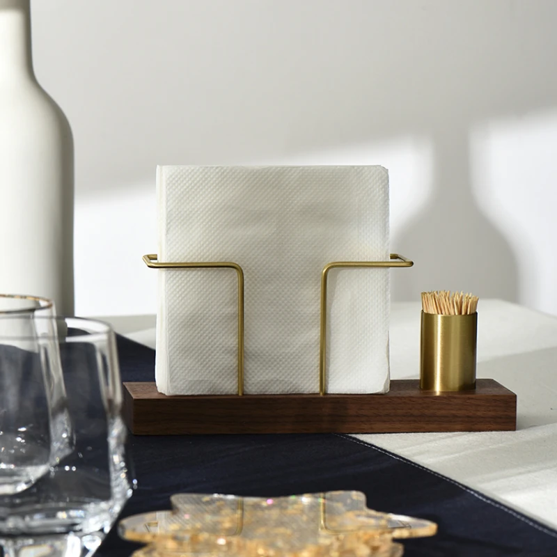Desktop Organizer Tableware Supplies Wood Tissue Paper Holder Napkin Holder Brass Tissue Box Storage Toothpick Box tissue box tissue dispenser napkin holder