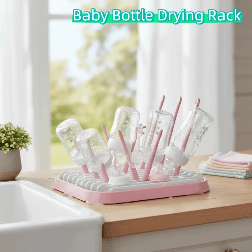 Foldable Baby Bottle Drying Rack Plastic Sturdy Drain Storage Rack Detachable Portable Bottle Cleaning Dryer