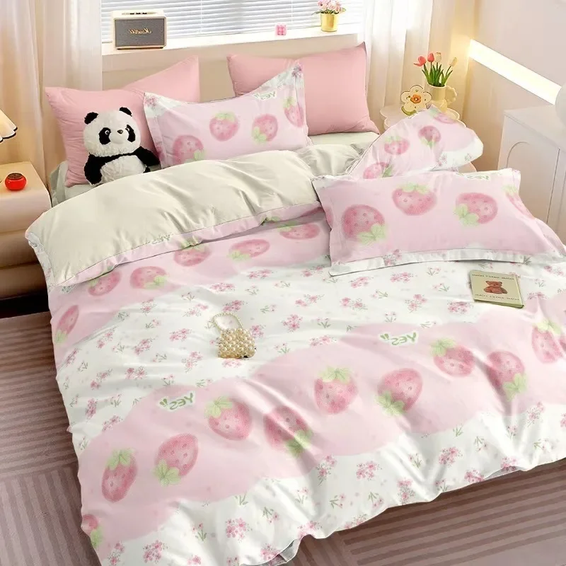 thumbnail image 1 of Juego de sábanas de cuatro piezas de grado A de venta caliente 2025, funda nórdica de lana de otoño e invierno, funda de una sola pieza, ropa de cama de dibujos animados, textiles para el hogar, 1 of 4