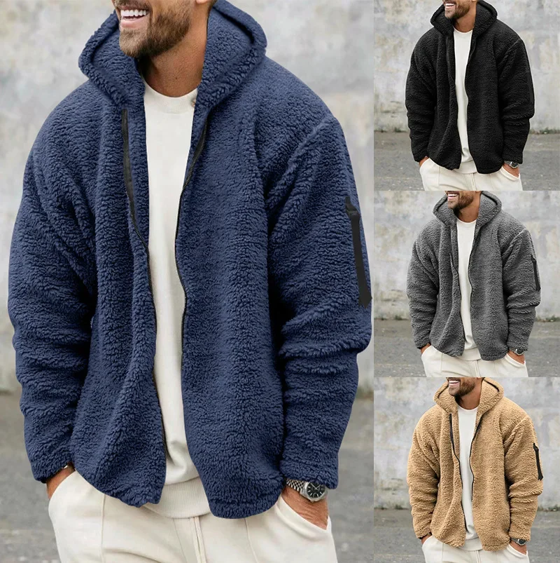 Double Sided Fleece Warm Jacket Men's Coats Winter Jackets for Men Hooded Shirt Man Coat Clothing Male Outerwear Clothes Padded