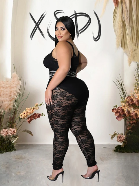 Plus Size Two Piece Sets 2x 3x 4x Night Club Outfits Lace Tank Top and Pants  Tight Sexy Transparent Suit Wholesale Dropshipping - AliExpress
