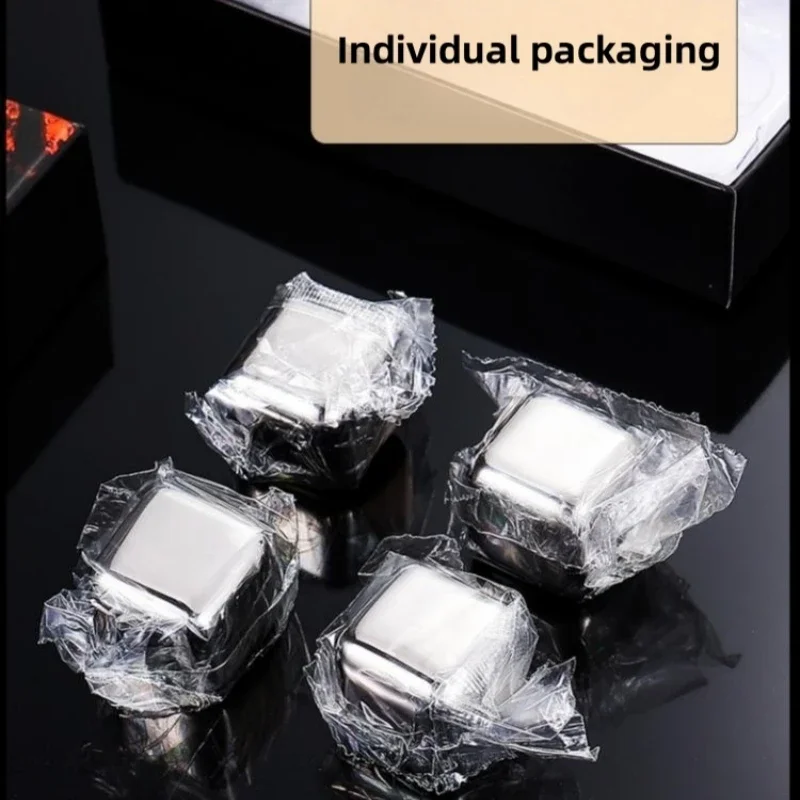 6Pcs Stainless Steel Ice Block Set Color Box Reusable Chilling Stones for Whiskey Wine Cooling Cube Chilling Rock Party Bar Tool