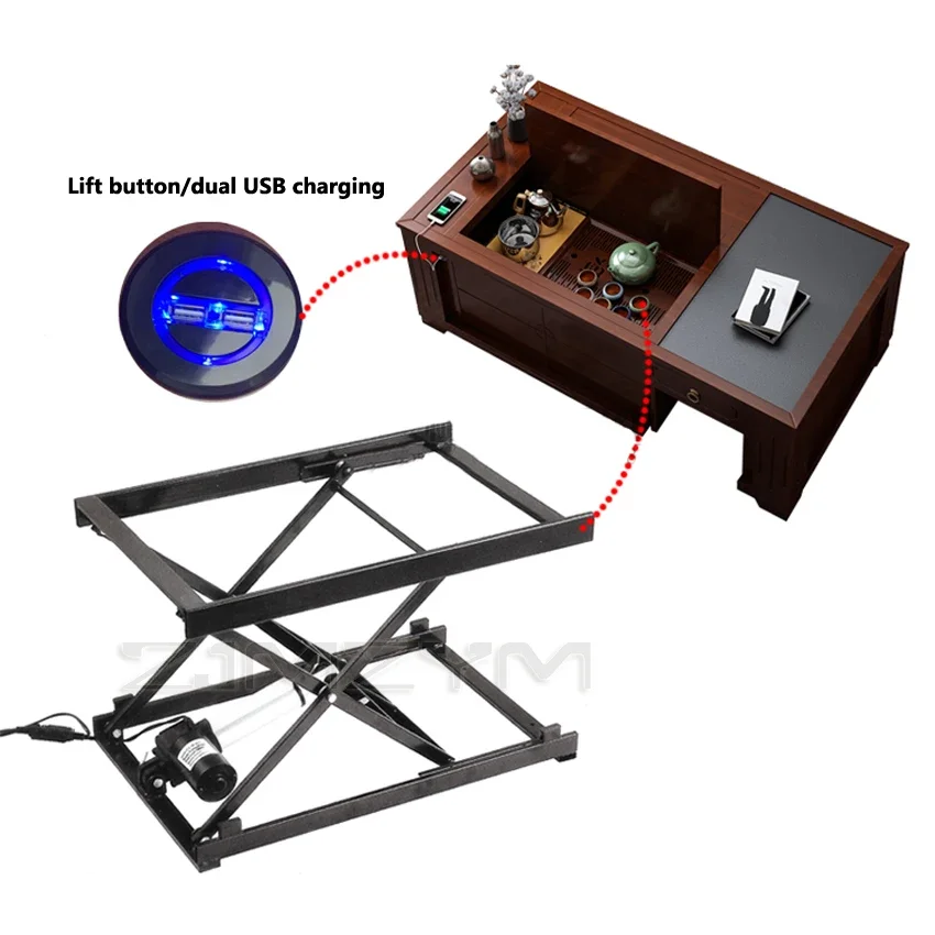 Multifunctional furniture electric lifting tea table iron frame hardware bracket with USB charging 2500N thrust
