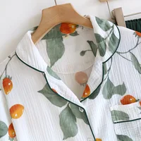 2026 Japanese Summer New Women's Pajama Set Short Sleeve+Long Pants Two piece Set 100%Cotton Thin Cardigan Home Furnishing Fresh - Image 5