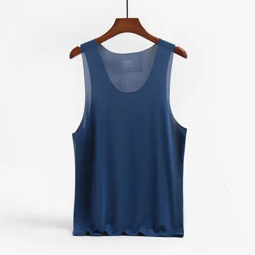 Ice Silk Mens Solid Color Tank Tops Sexy U Neck Sleeveless Vests Male Seamless Youth Elastic Fitness Casual Undershirt Singlets - Image 11