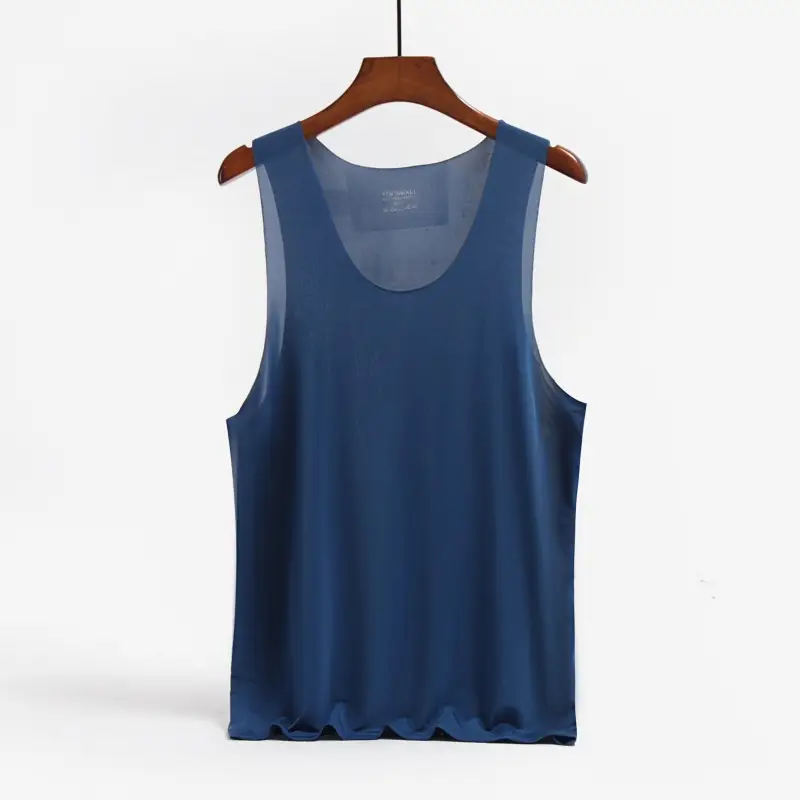 Ice Silk Mens Solid Color Tank Tops Sexy U Neck Sleeveless Vests Male Seamless Youth Elastic Fitness Casual Undershirt Singlets - Image 11
