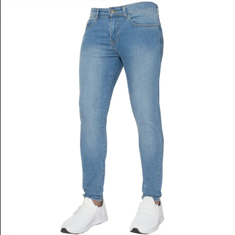 New Men's Stretch Skinny Jeans Fashion Elastic Cotton Slim Denim Pants Male Plus Size Pencil Pants Pure Color Casual Trousers plus size denim jogger mens pants ripped casual plaid splicing skinny slim fit stretch jeans legging trousers