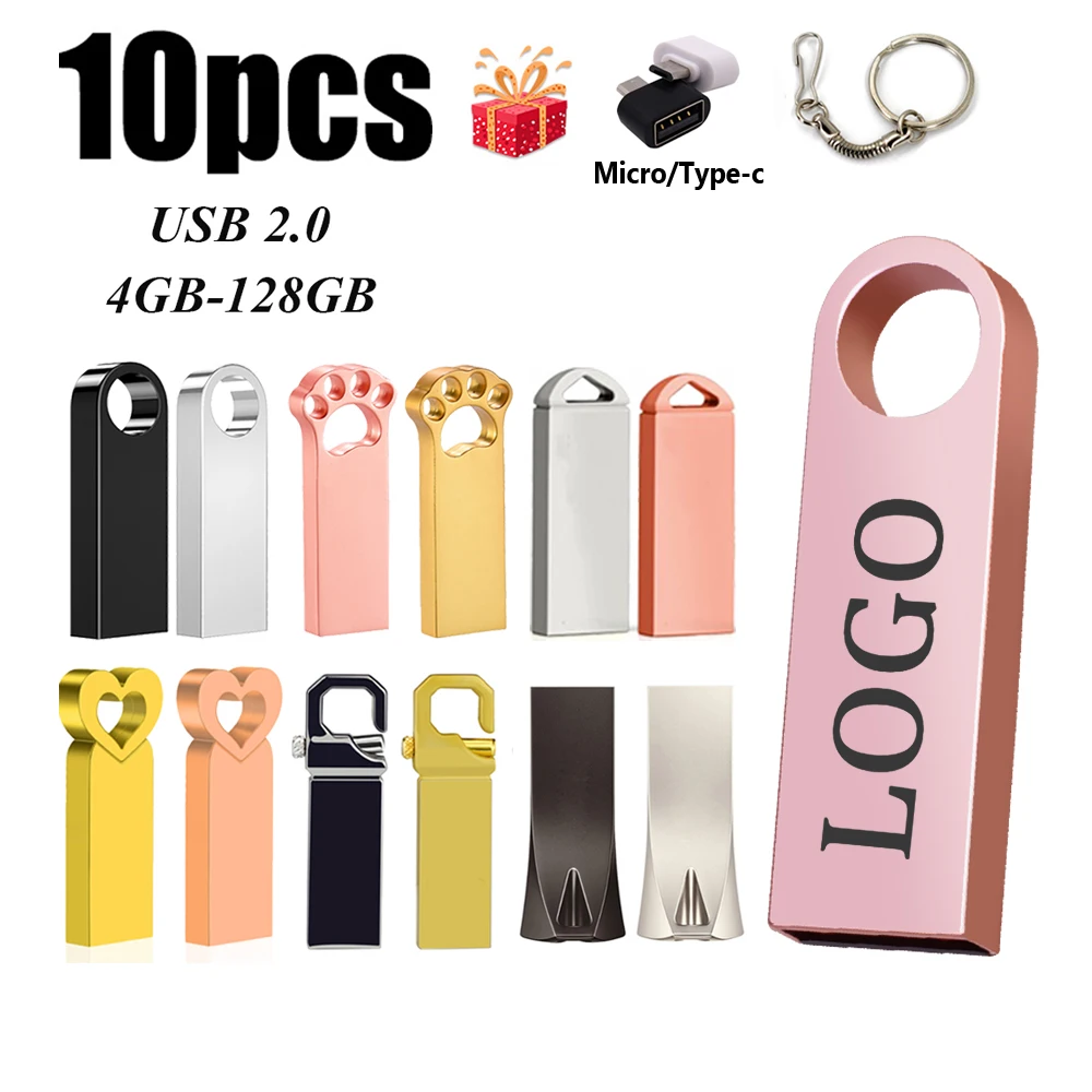 10pcs Free Custom Logo Usb Flash Drive 4gb 8gb 2.0 High Speed Pen Drive 16gb 32gb 64gb 128gb Pendrive Metal Usb Sticks With Key - Usb Flash Drives - AliExpress