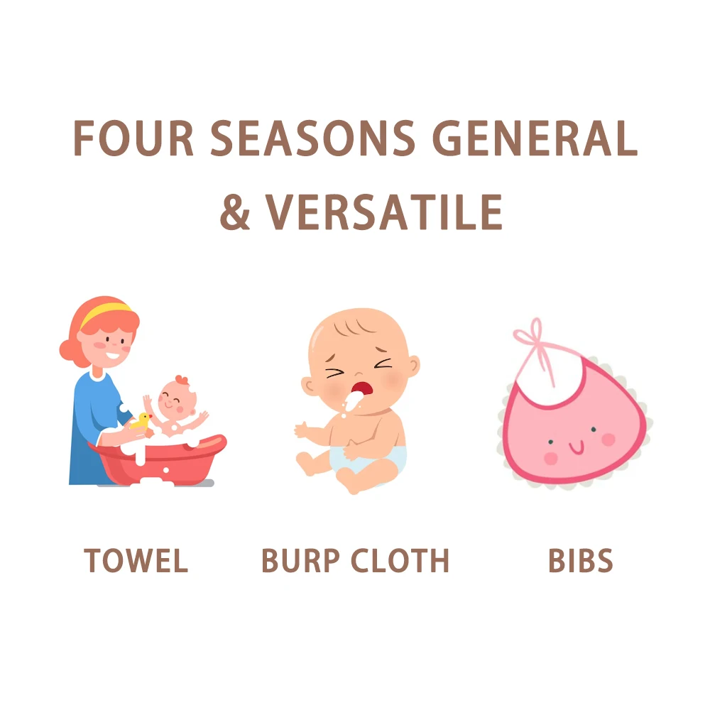 HappyFlute 30*30CM 5PCS Set Hangable Super Absorbent Bamboo Cotton Towel Design For Home Or Travel Use Baby Bibs&Cleanning Wipe