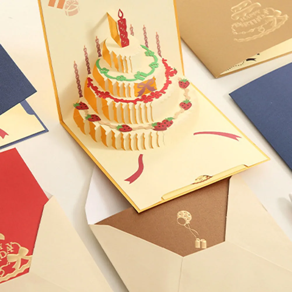 3D Happy Birthday Card Pop-Up Greeting Cards Foldable Congratulation Postcard Gifts With Envelope For Valentine Anniversary