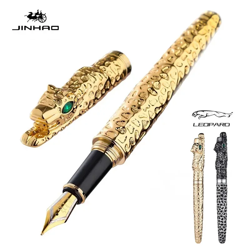 Jinhao Golden Leopard Stilografica Pen F Nib Metal Cheetah Luxury Elegant Fountain Pens Writing School Forniture Per Ufficio Cancelleria