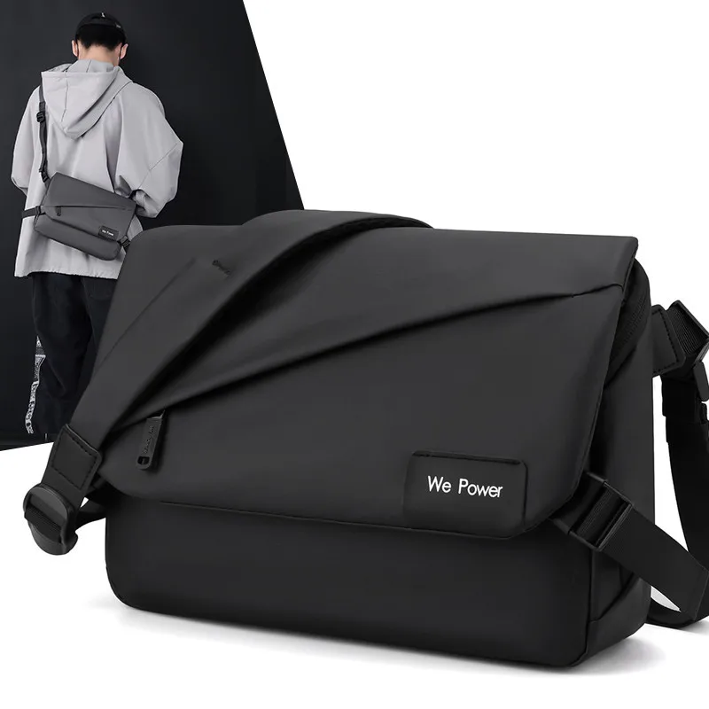 

HAOSHUAI Black Polyester Messenger Bag for Casual Travel with Soft Handle and Large Capacity