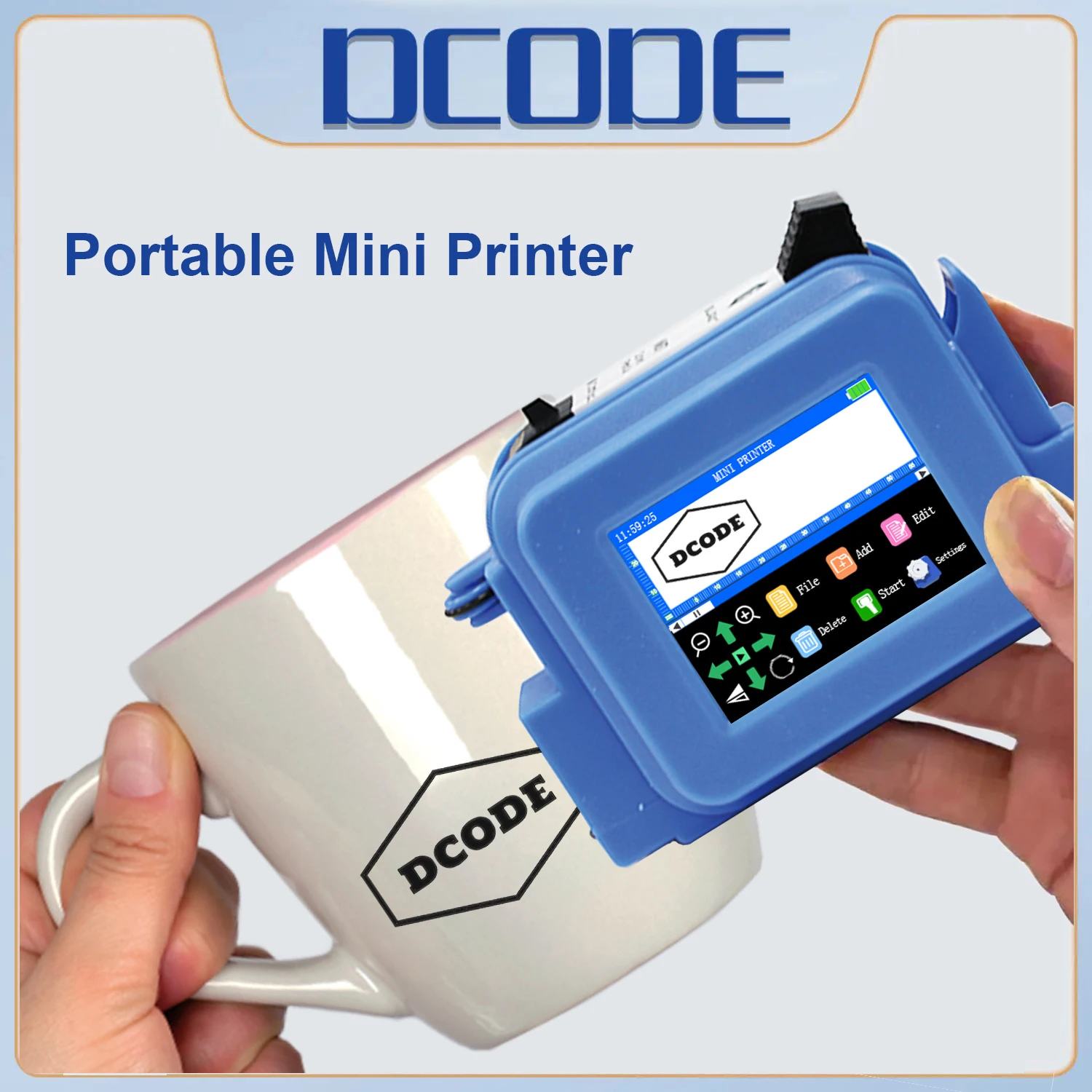 DCODE 블루 XMINI 휴대용 미니 휴대용 열전사 잉크젯 프린터, 텍스트 QR 바코드 이미지 배치 번호, 로고 날짜 라벨 코더, 12.7mm 