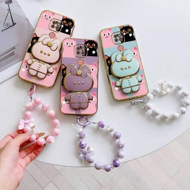 Elegant Pink Heart Shape Phone Case Set with Lanyard and Rabbit Stand