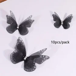 Elegant 3D Double - Layer Polyester Butterfly Decorations for DIY Crafts and Accessories (Set of 10) (Black)