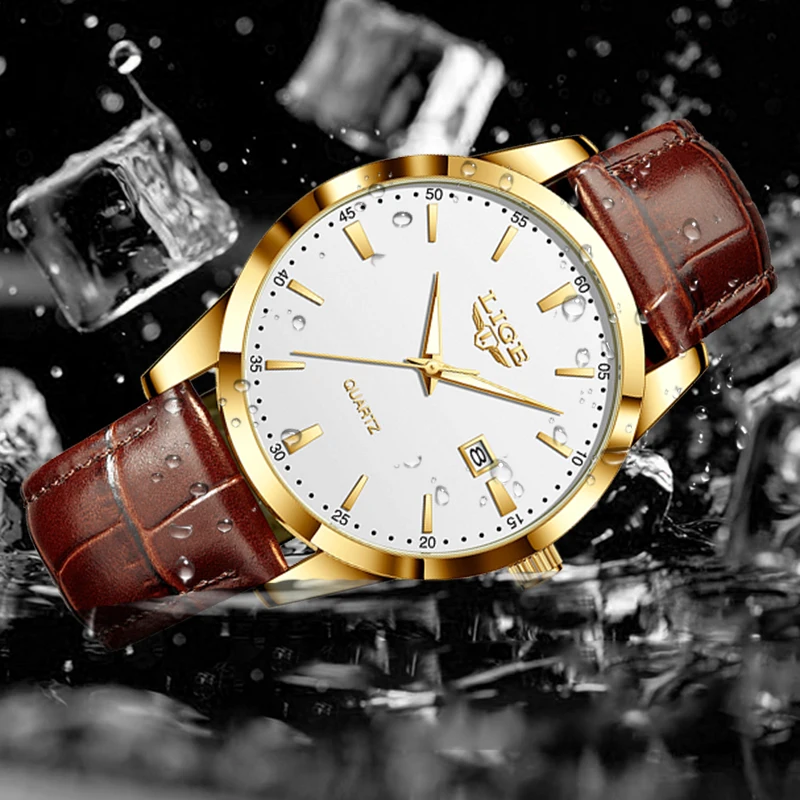 Montre Homme LIGE New Luxury Brown Leather Watch Men Fashion Business Watch Men Outdoor Sport Waterproof Quartz Men's Watches