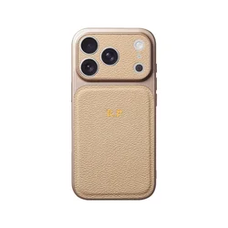 Personalized Gold and Silver Initials Leather Phone Case with Luxury Lens Protection - iPhone 15 (Khaki)