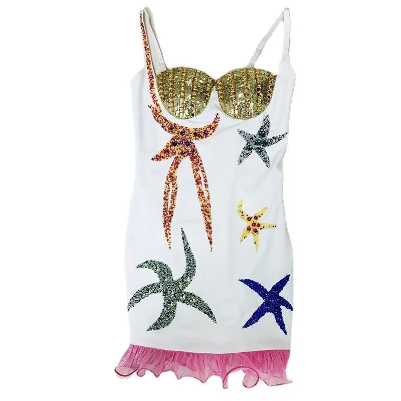 

Spring/Summer New Beaded Sequin Sexy Strap Dress
