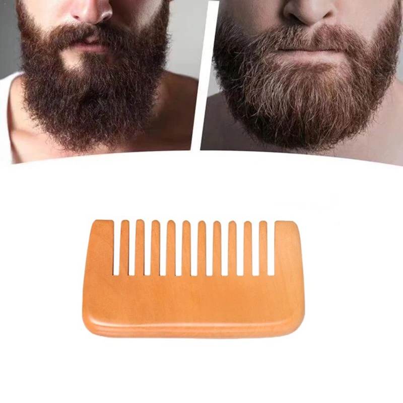 

1Pcs Pure Natural Pear Beard Wooden Comb With Fine Coarse Teeth Mini Portable For Men'S Beard Brush Comb