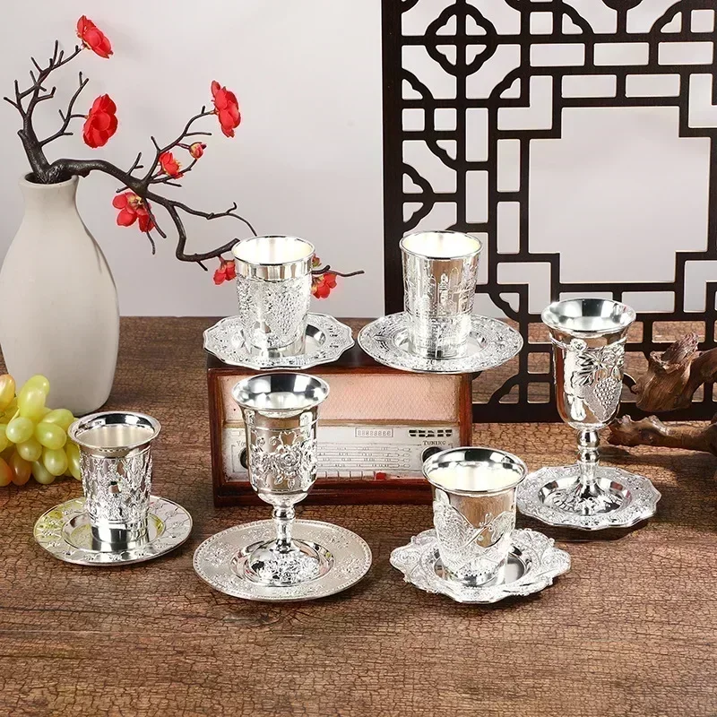 Silver Plated Kiddush Cup Nickel Plated Wine Cup with Saucer Judaica Shabbos Wine Passover for Shabbat Havdalah Holiday Gift drinking vessels wine glasses