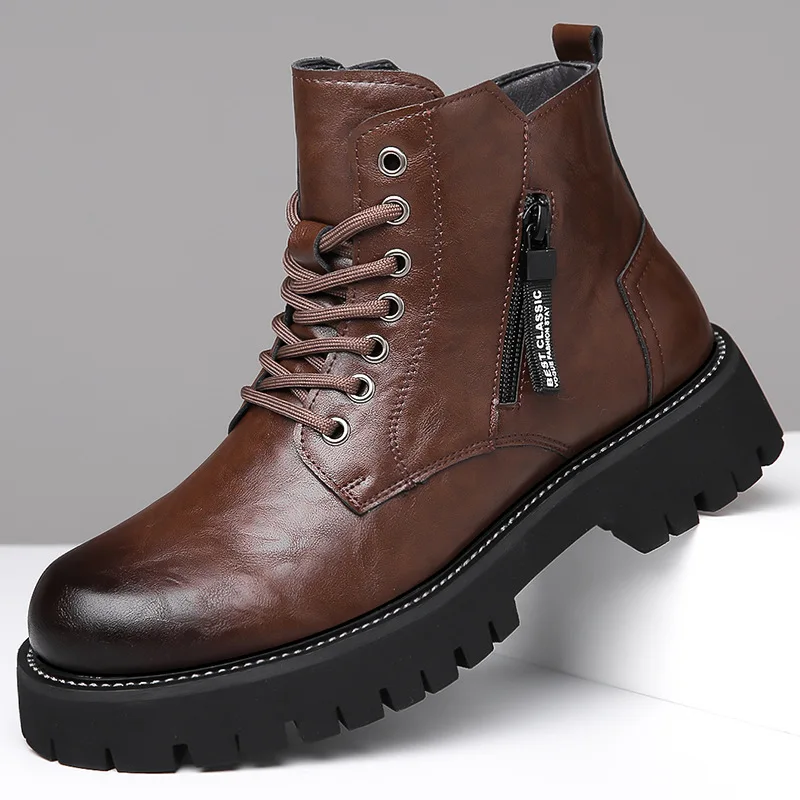 Botas De Cuero Para Hombre, zapatos De trabajo Retro De alta calidad, Botas cortas antideslizantes