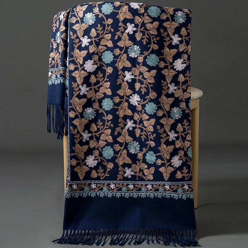 Embroidered ginkgo leaves-navy blue