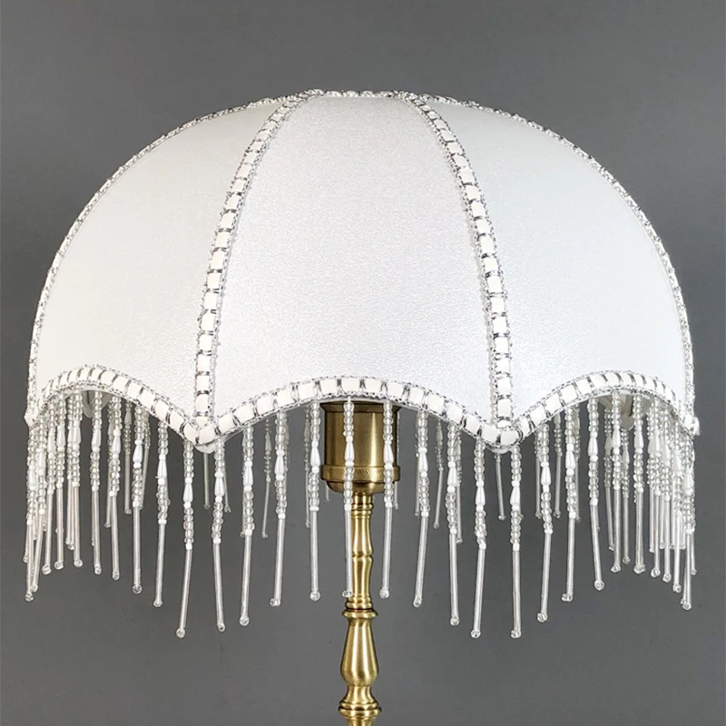 European Vintage Luxury Lampshade Table Lamp Cover Retro Princess Rustic Bedroom Bedside Bead Lace Fabric Lamp Cover Home Decor