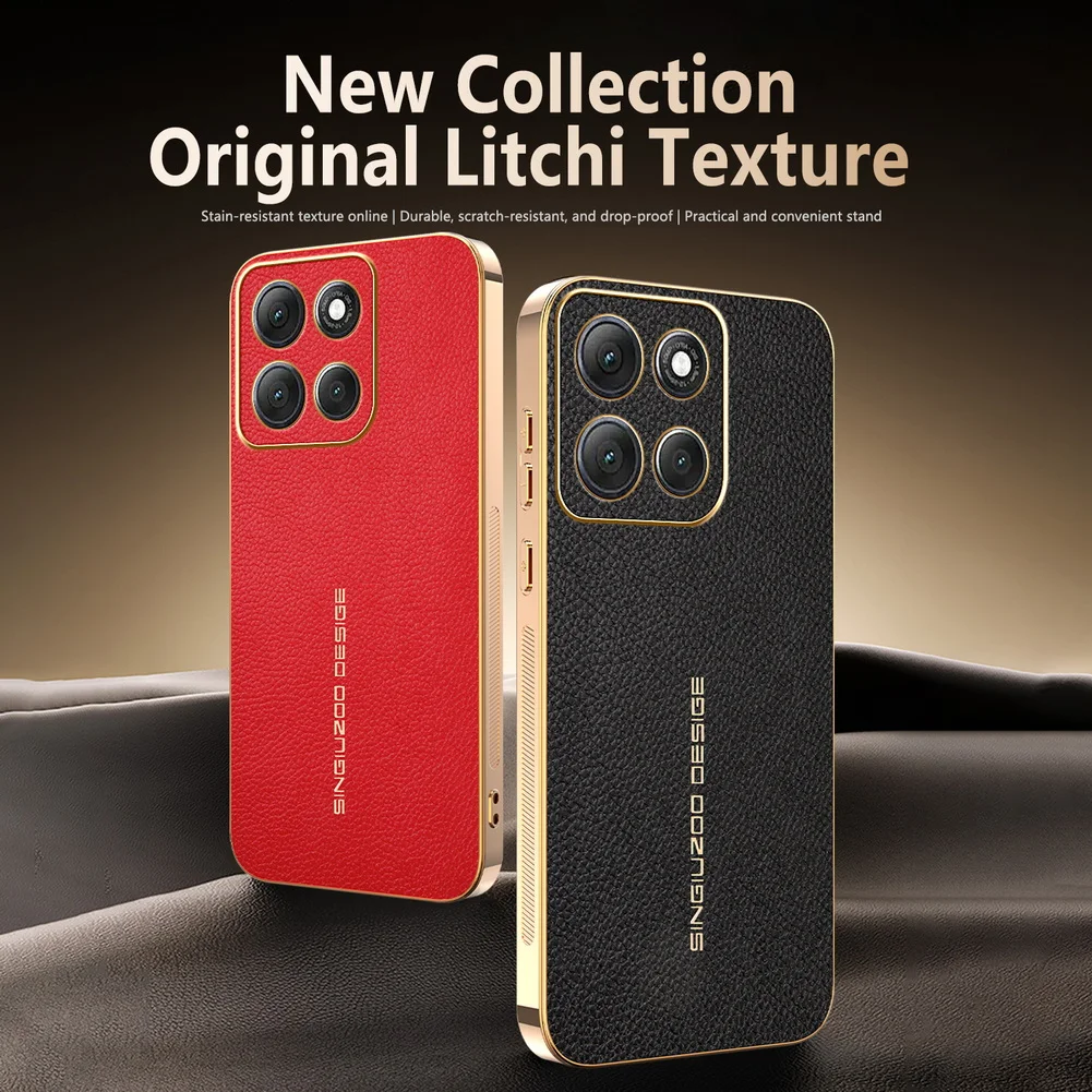 Elegant Lychee Leather Electroplated Frame Case Cover
