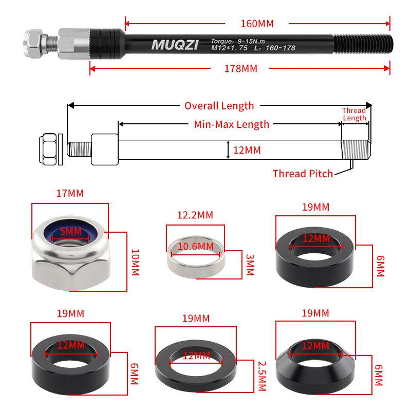MUQZI 자전거 트레일러 히치 어댑터 12mm 스루 액슬 160-178mm 어린이, 애완동물 및 화물 트레일러용