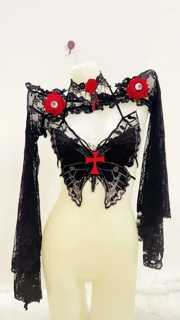 Lace Red Flower Shrug and Butterfly Top 5