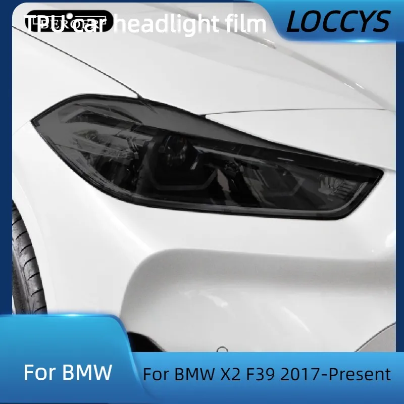 

Защитная пленка для автомобильных фар BMW X2 F39 2017 в наличии, оттенок дыма, черная, виниловая Защитная прозрачная наклейка из ТПУ, аксессуары