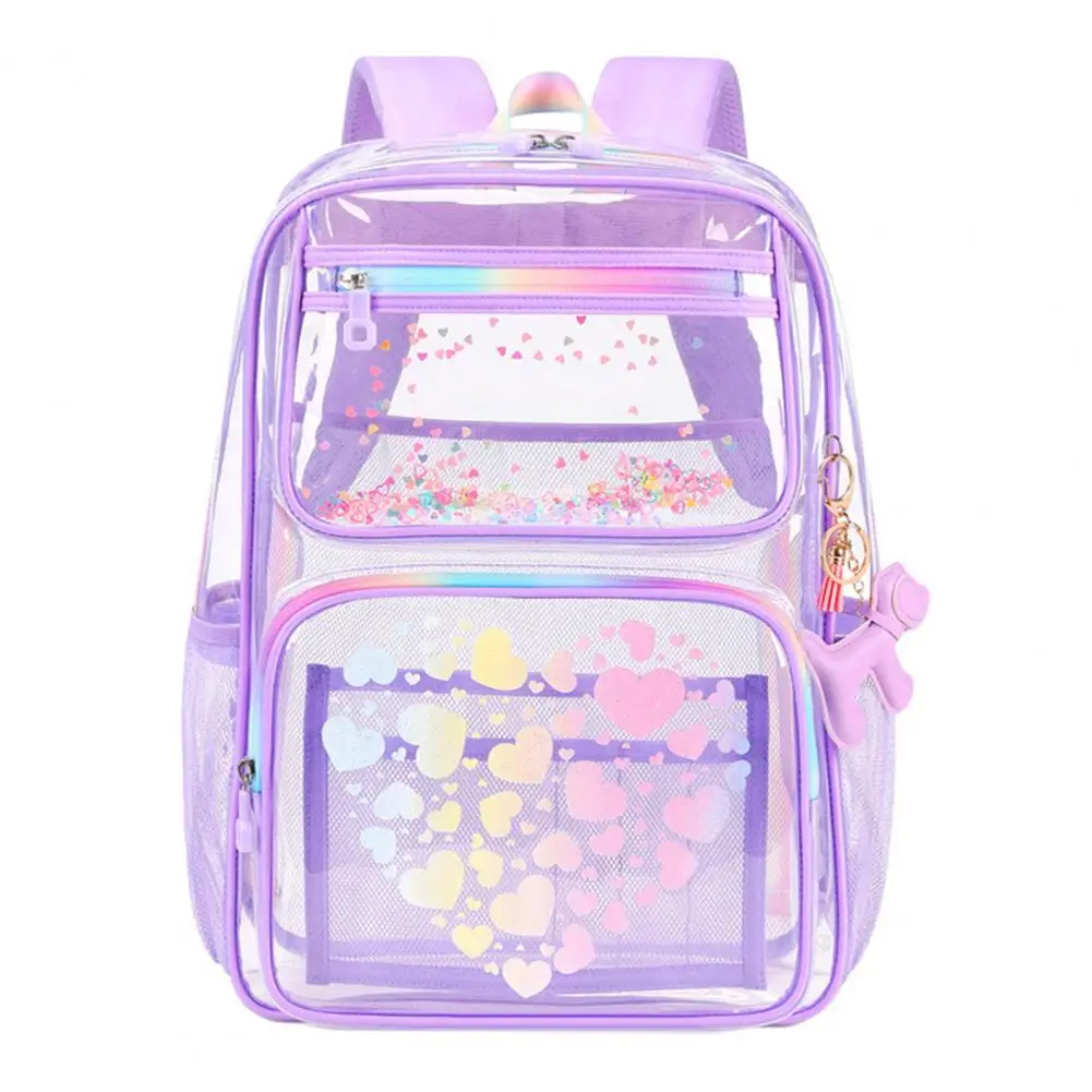 Transparent Backpack for School Waterproof Backpack with Love Heart Prints Main Compartment Front Zipper Pockets for Boys Girls 4