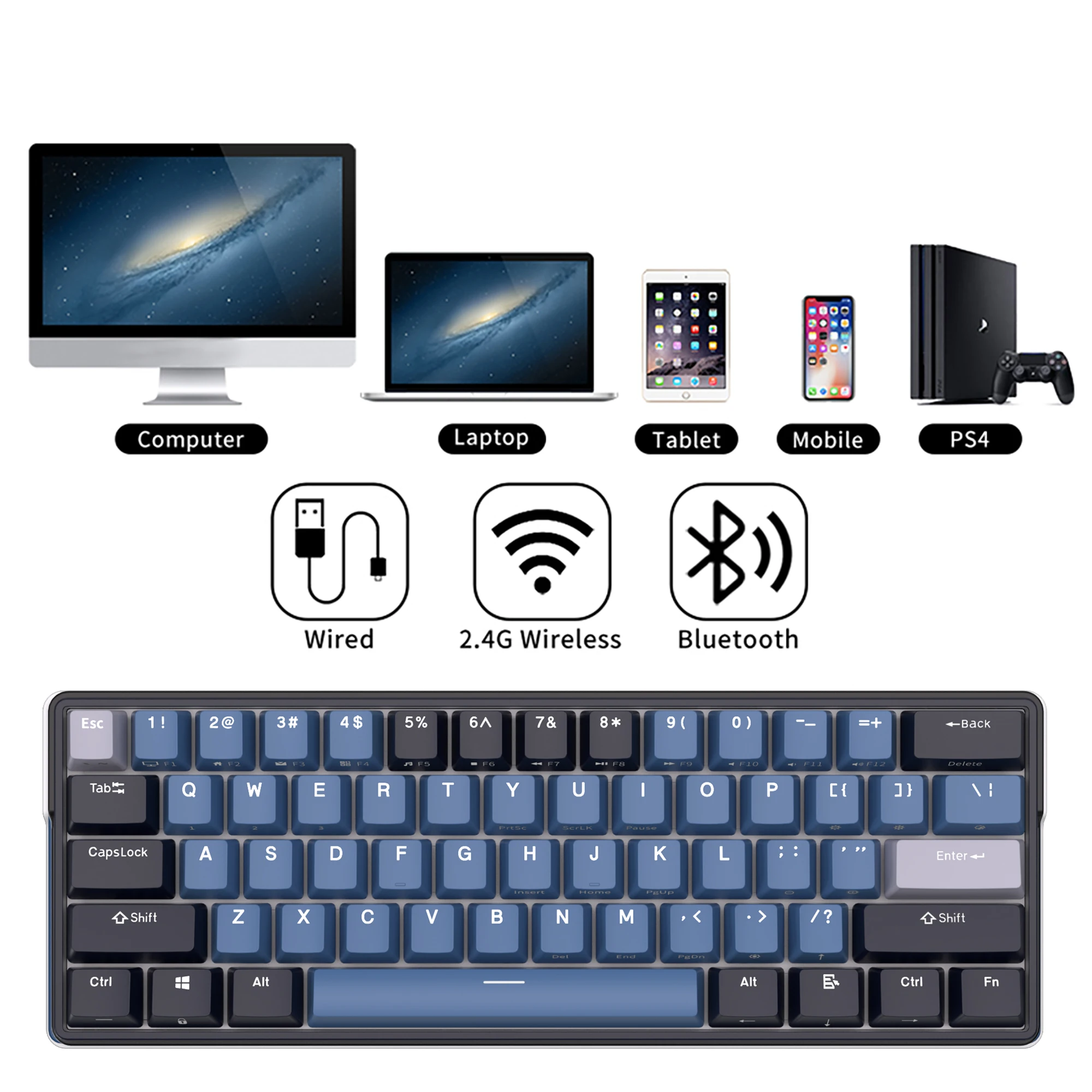 Royal Kludge-Clavier mécanique sans fil RK61, Leic-Mode Bluetooth  5.0/2.4G/USB-C RVB rétro4.2 61 touches clavier gamer échangeable à chaud -  AliExpress