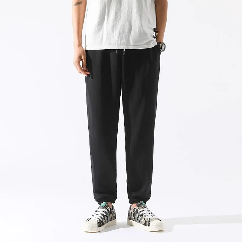 Summer New Thin Fashion Korean Casual Sports Pants Men Solid Elastic Waist Drawstring Patchwork Pocket Loose Straight Trousers