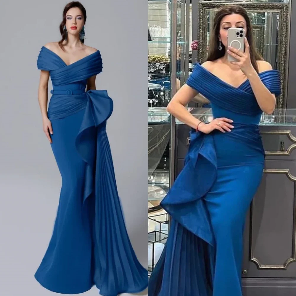 Customized Fashion High Quality Off-the-shoulder Mermaid Quinceanera Dresses Shirred Floor length Skirts s Evening robe soiree