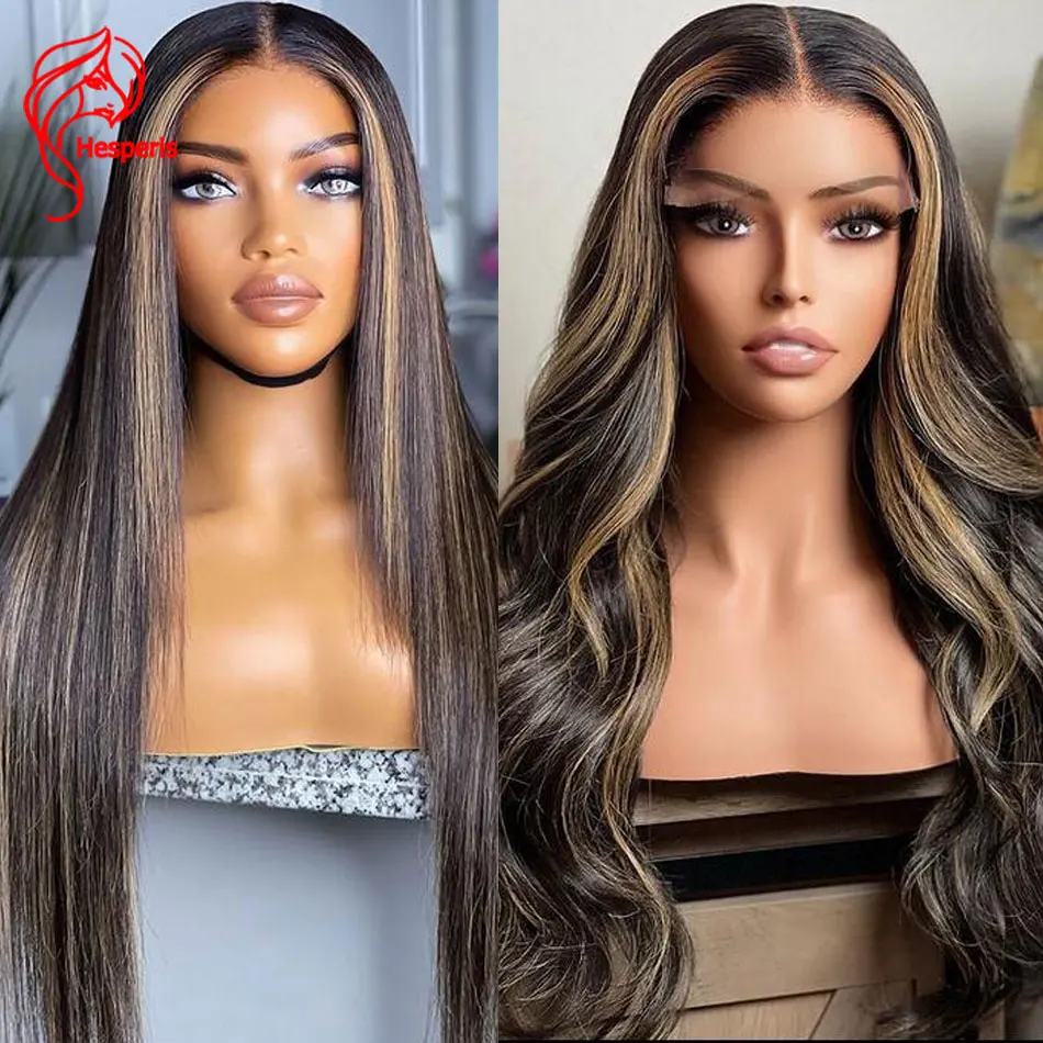 

Hesperis Highlight Blonde Human Hair Straight Lace Front Wigs 13x4 Lace Frontal Highlight Wavy Wigs For Women Ombre Blonde Wigs
