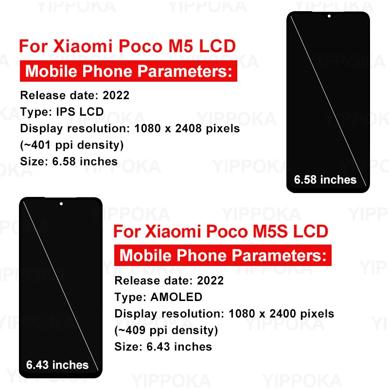 LCD Display Screen For Xiaomi Poco M5 LCD M4 5G Display Touch Screen For Xiaomi Poco M5S LCD 22041219PG Digitizer Assembly 22071219CG Replacement