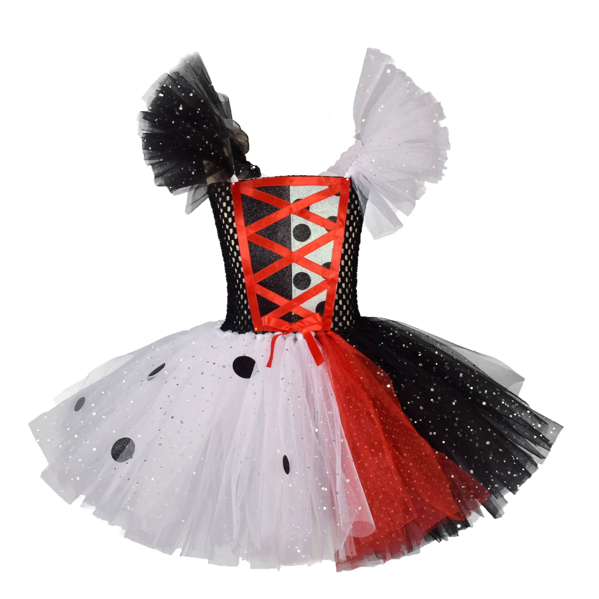 Black White Cruella Girls Costume Dalmatians Tutu Dress for Kids Villian Cruella De Vil Halloween Outfit Children Clothes 1-12Y cosplay costume kids girls dress halloween dress outfit animal tutu skirt outfit