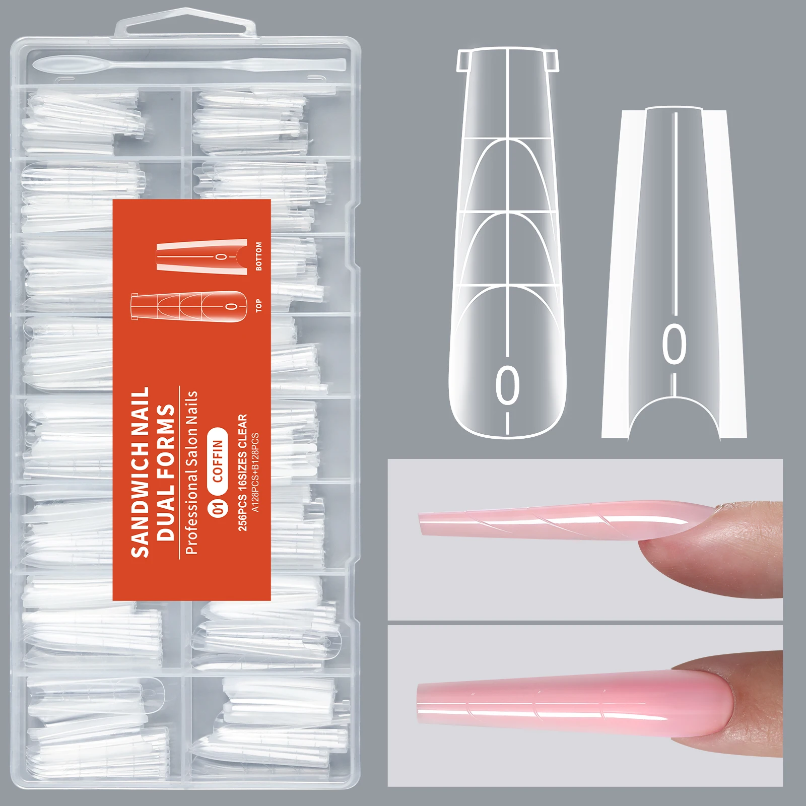 Professional Dual Nail Extension Forms 256 Pcs Kit Top Bottom Mold_voghion.com