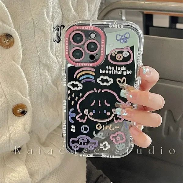 thumbnail image 1 of Funda de teléfono Kawaii Sanrio Kitty Kuromi con espejo estilo Graffiti para Iphone 15 15Pro 15Promax 14 13 12 11 Xr, funda anticaída incluida, 1 of 5