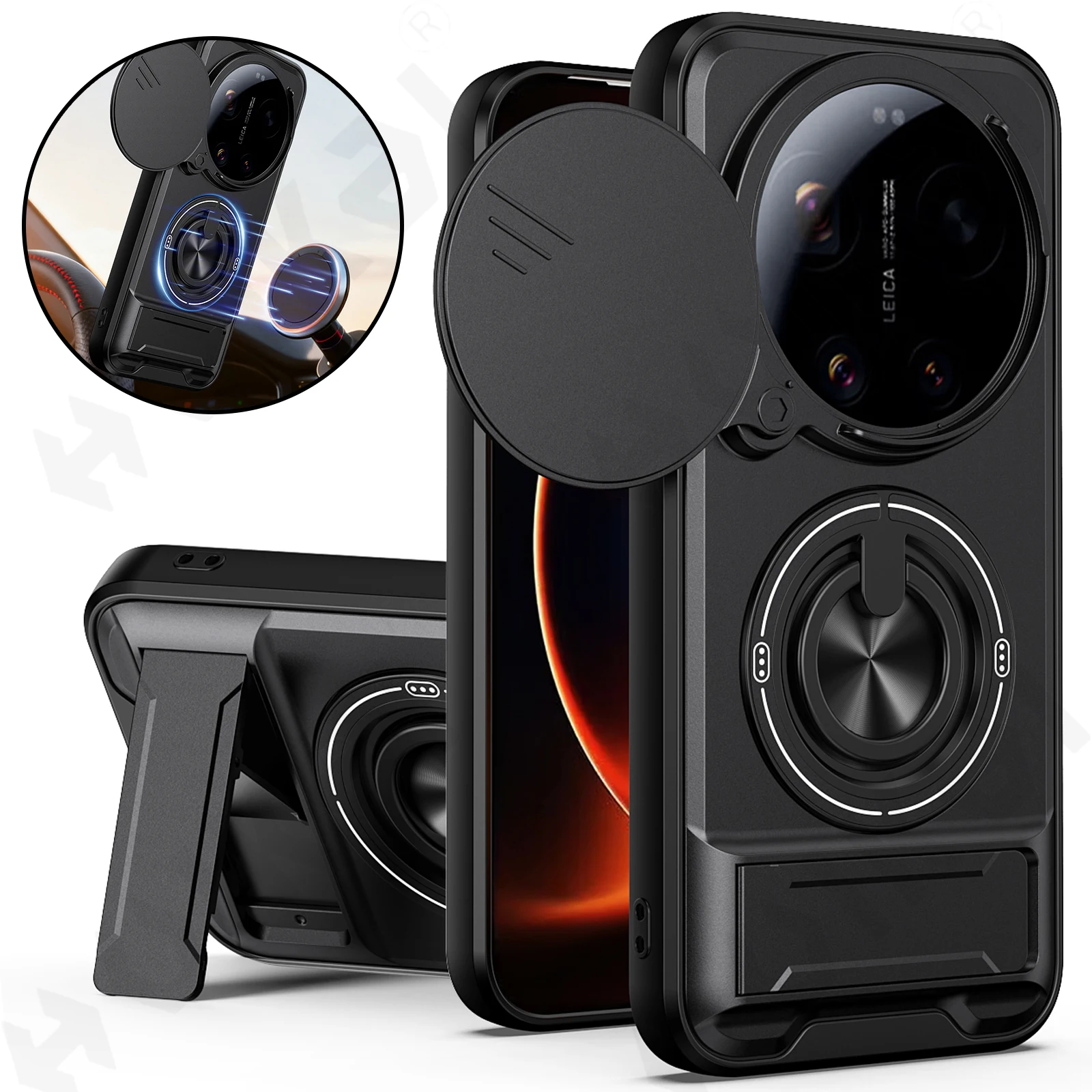 Premium Mirror Cover with Magnetic Car Ring Holder and Kickstand Feature