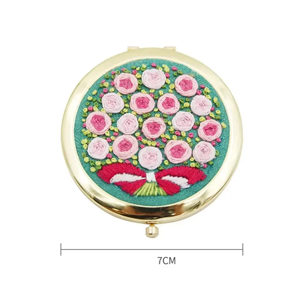 DIY Mini Round Makeup Mirror Embroidery Mirror Handcraft Needlework Cross Stitch Kit Double-Sided Material Package embroidery set embroidery kits